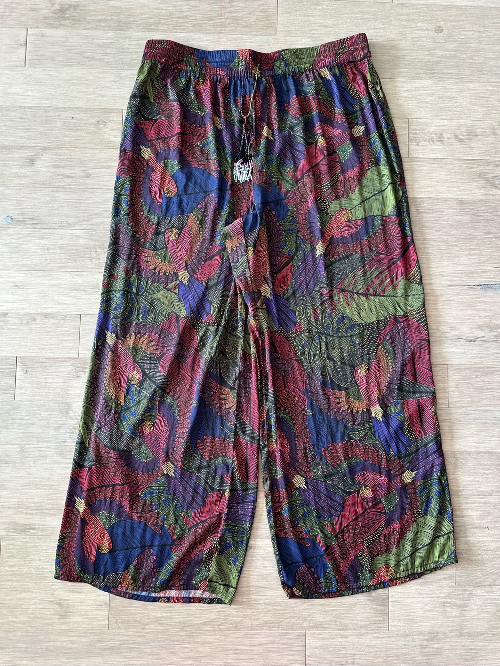 Rachel Zoe Burgundy Multicolor Tropical Print Wide-Leg Pants Size 1X